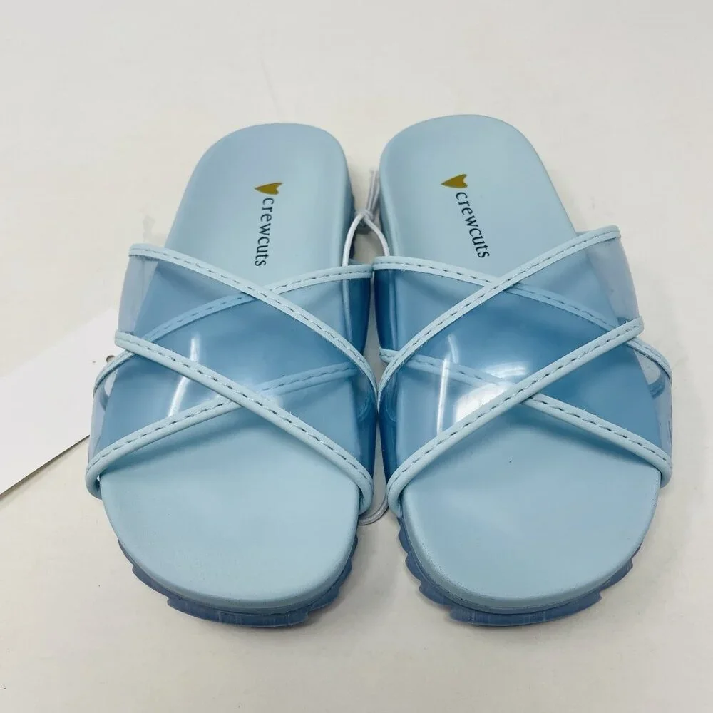 J Crew Crewcuts‎ Little Girl K8 Slip On Pool Clear Jelly Sandals in Blue $45 214